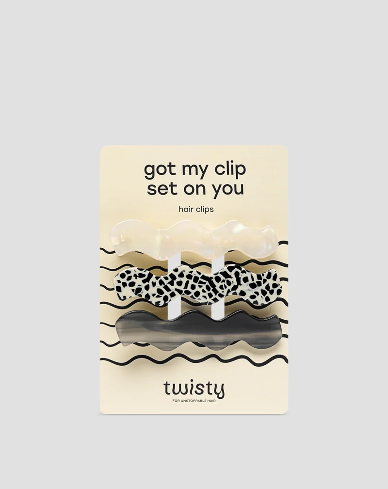 Set de barrettes wavy - marbrées, perles, noires de Twisty - 3 pcs.
