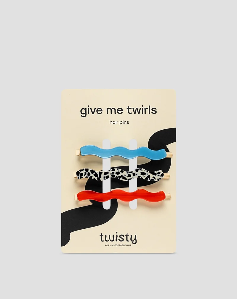 Set d'épingles à cheveux marbrées, bleues, rouges de Twisty - 3 pcs.