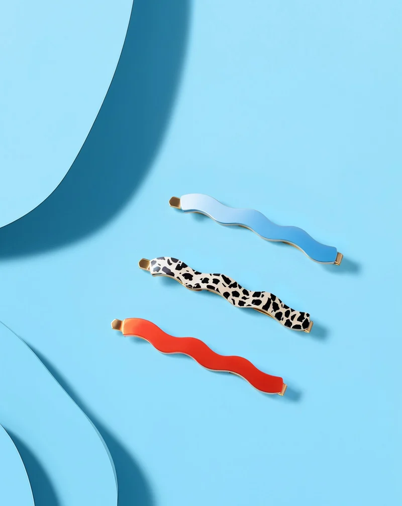 Set d'épingles à cheveux marbrées, bleues, rouges de Twisty - 3 pcs.