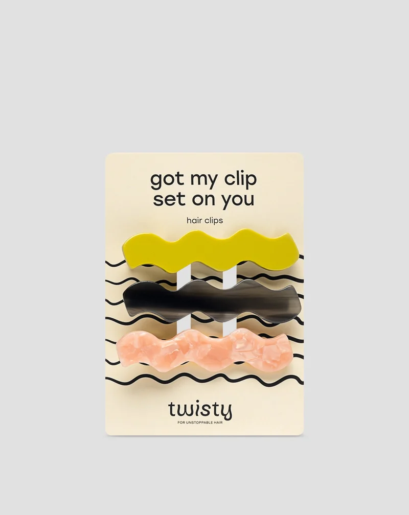 Set de barrettes wavy - vertes, noires, roses de Twisty - 3 pcs.