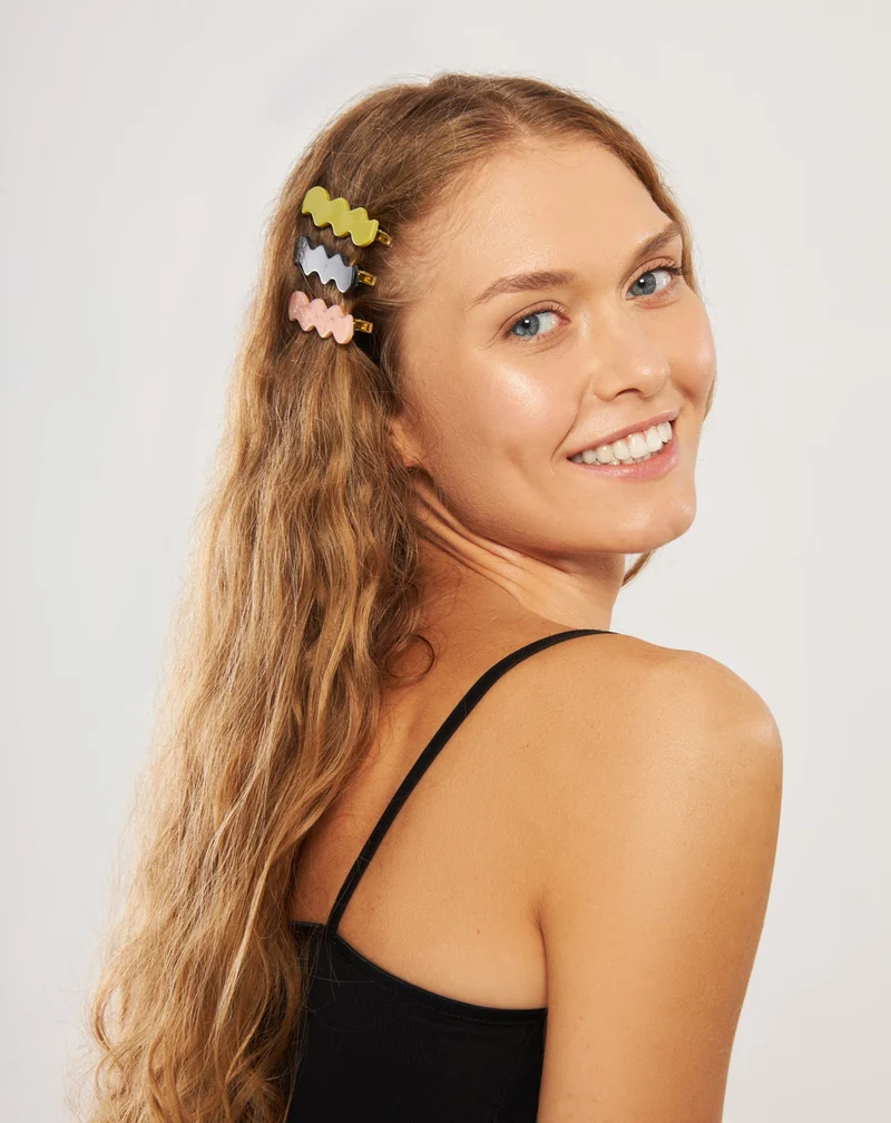 Set de barrettes wavy - vertes, noires, roses de Twisty - 3 pcs.