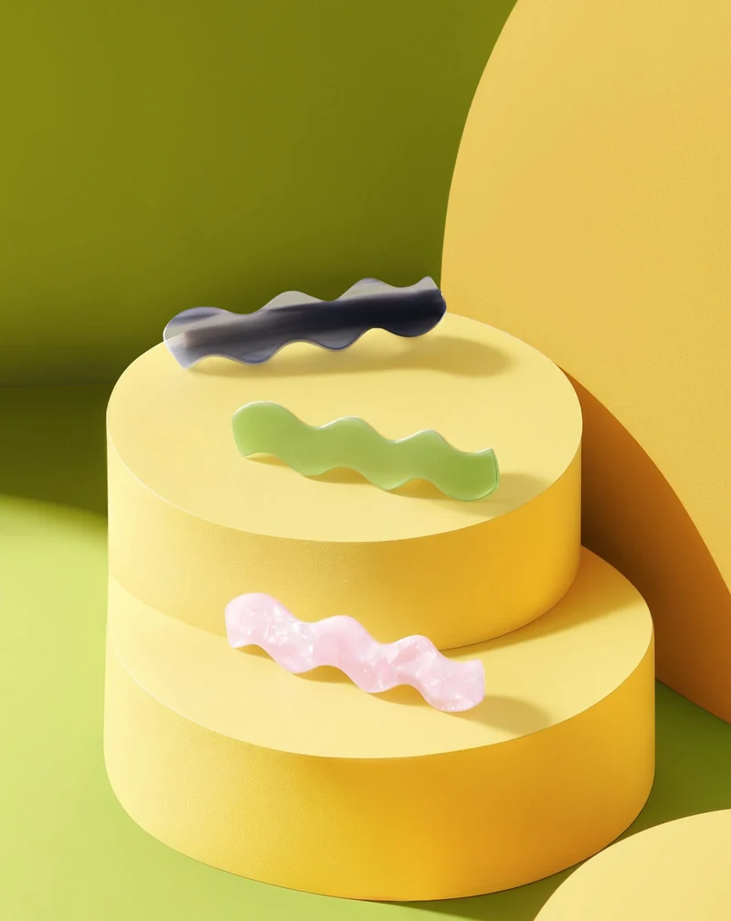 Set de barrettes wavy - vertes, noires, roses de Twisty - 3 pcs.