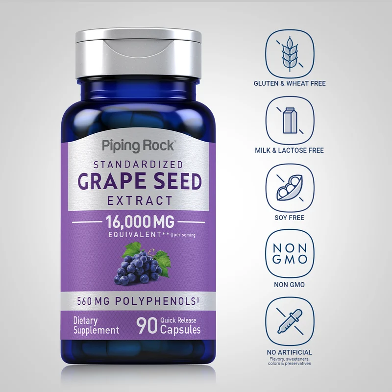 Grape Seed Extract, 16,000 mg (per serving), 90 Quick Release Capsules, 2 Bottles