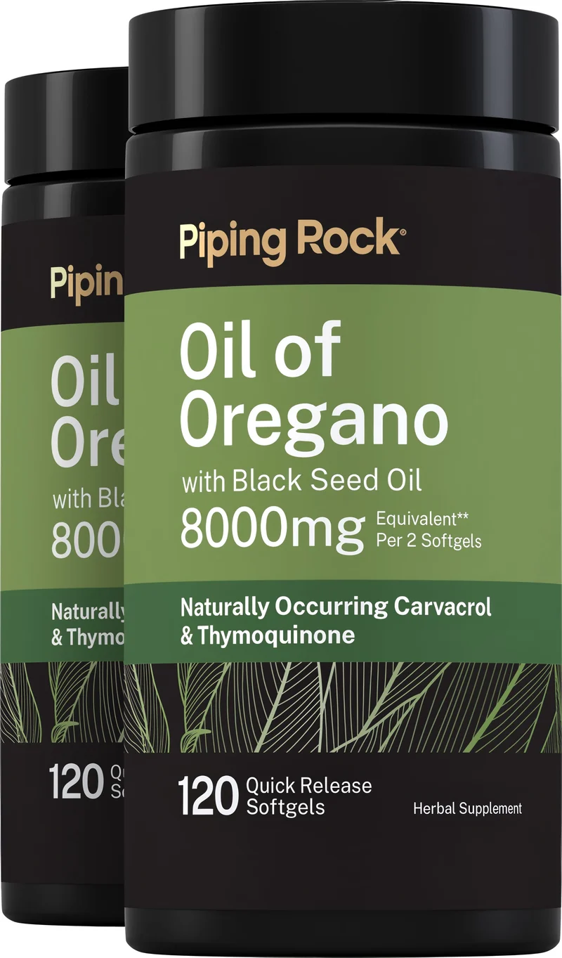 Oil of Oregano with Black Seed Oil, 8000 mg (per serving), 120 Quick Release Softgels, 2 Bottles