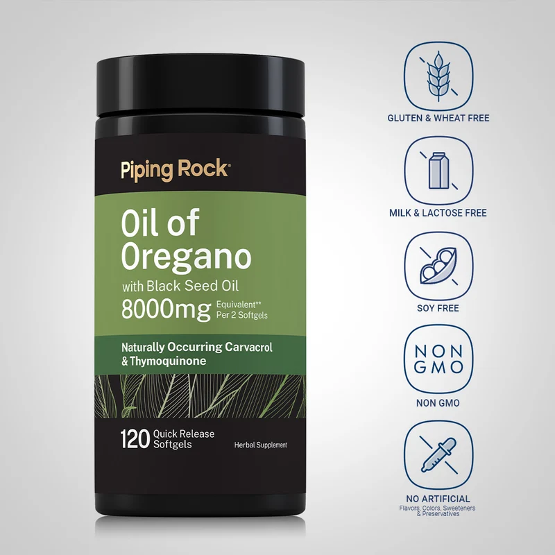 Oil of Oregano with Black Seed Oil, 8000 mg (per serving), 120 Quick Release Softgels
