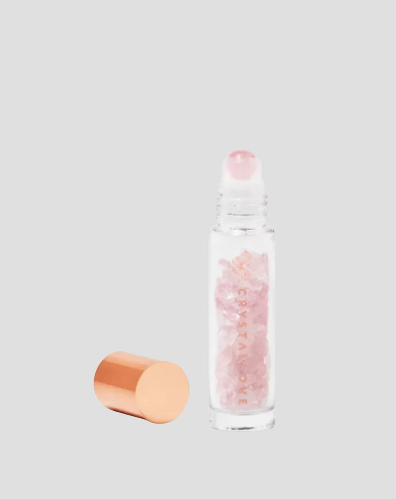 Flacon avec des cristaux pour huiles essentielles – quartz rose Crystallove