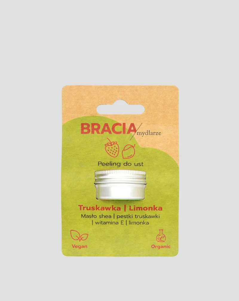 Gommage des lèvres à la fraise et au citron vert avec vitamine E, hydratant et lissant Bracia Mydlarze