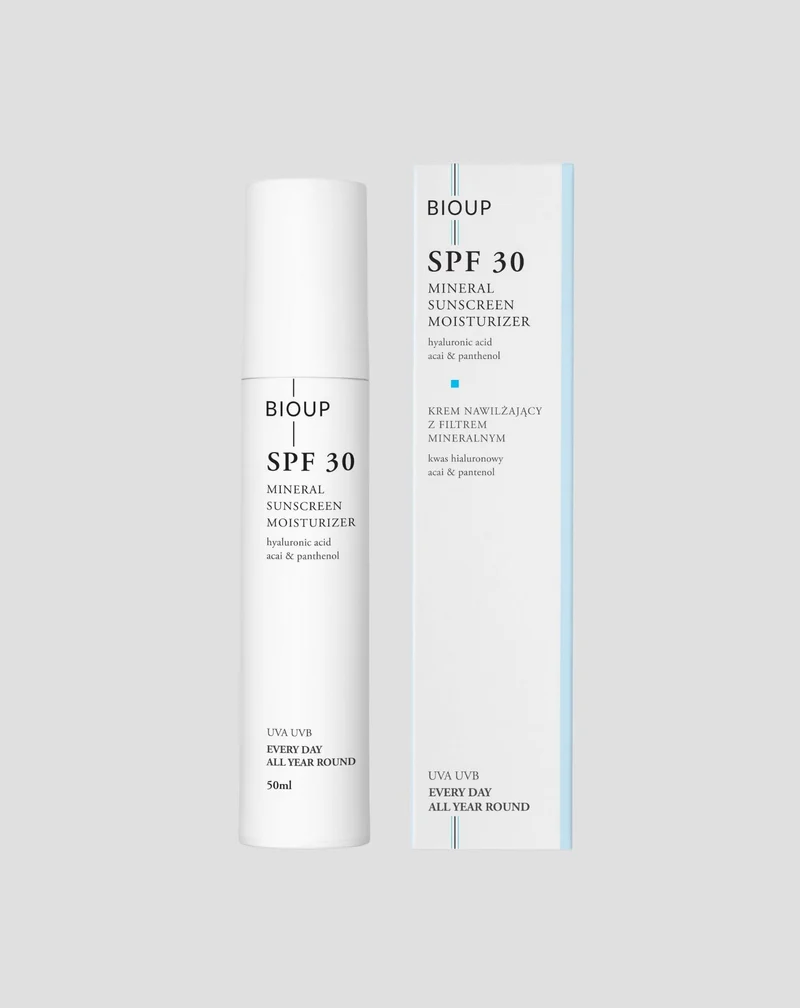 Crème hydratante avec filtre minéral SPF 30, acide hyaluronique et provitamine B5 BIOUP