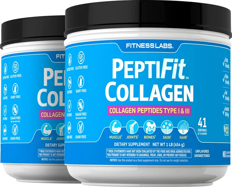 Collagen Peptides Type I & III Powder PeptiFit, 1 lb (454 g) Bottles, 2 Bottles