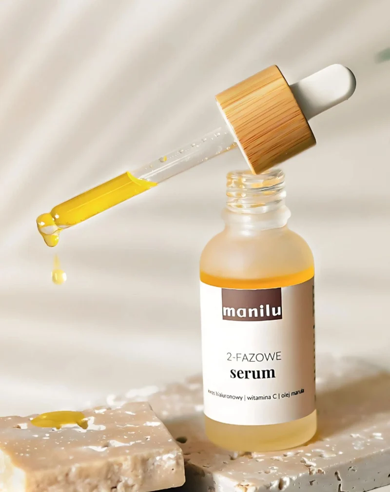 Sérum de nuit biphasé pour peaux sèches à l'acide hyaluronique et à la vitamine C Manilu