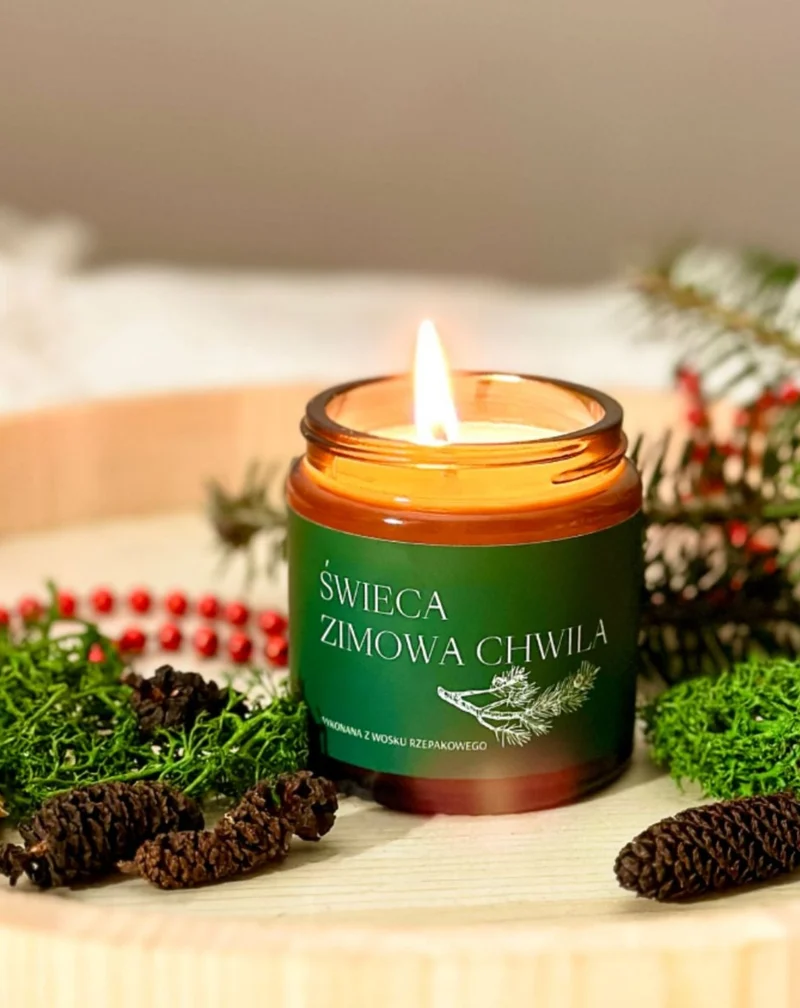 Bougie végétalienne au colza Moment hivernal aux senteurs de pin, de cèdre et d'ambre 120 ml MgLife