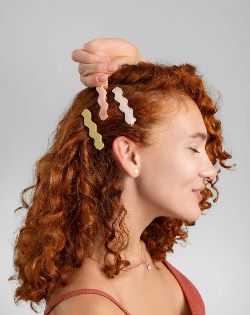 Set de barrettes wavy - perles, vertes, roses de Twisty - 3 pcs.