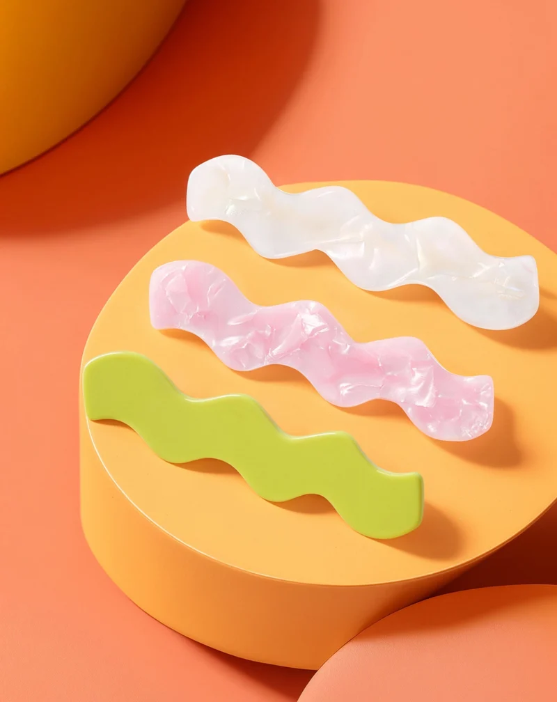 Set de barrettes wavy - perles, vertes, roses de Twisty - 3 pcs.