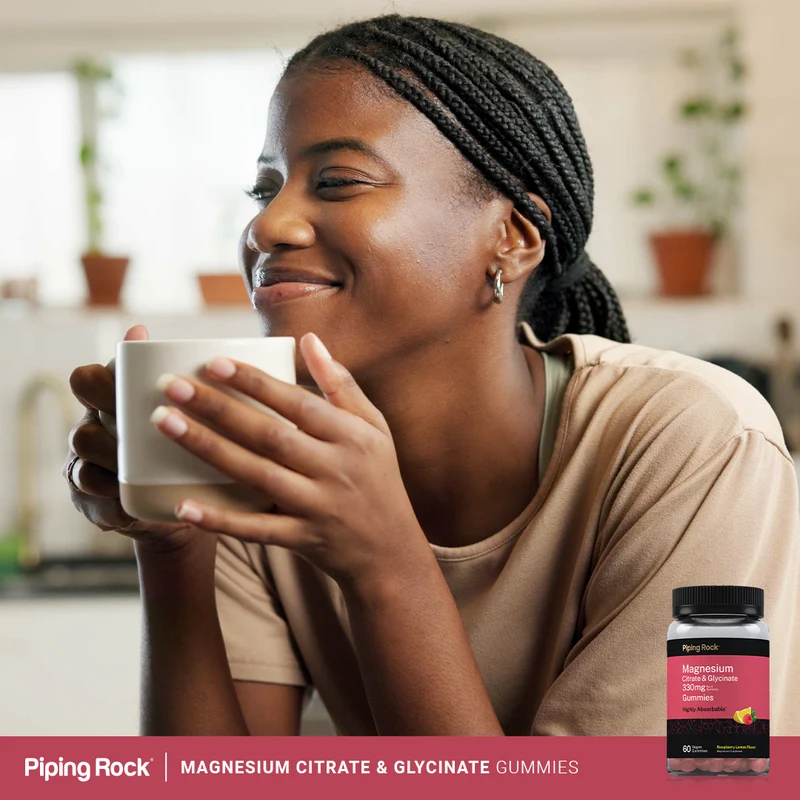 Magnesium Citrate & Glycinate (Raspberry Lemon), 330 mg (per serving), 60 Vegan Gummies, 2 Bottles