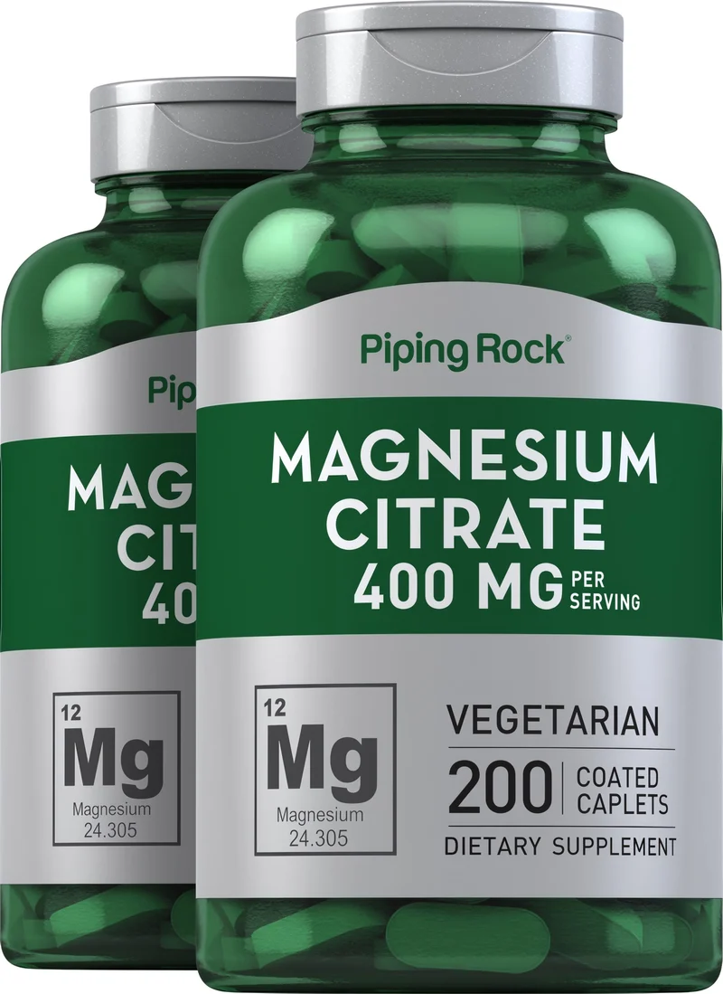 Magnesium Citrate, 400 mg (per serving), 200 Coated Caplets, 2 Bottles