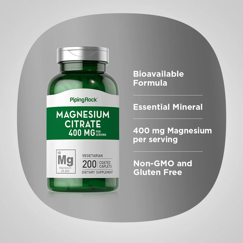 Magnesium Citrate, 400 mg (per serving), 200 Coated Caplets, 2 Bottles
