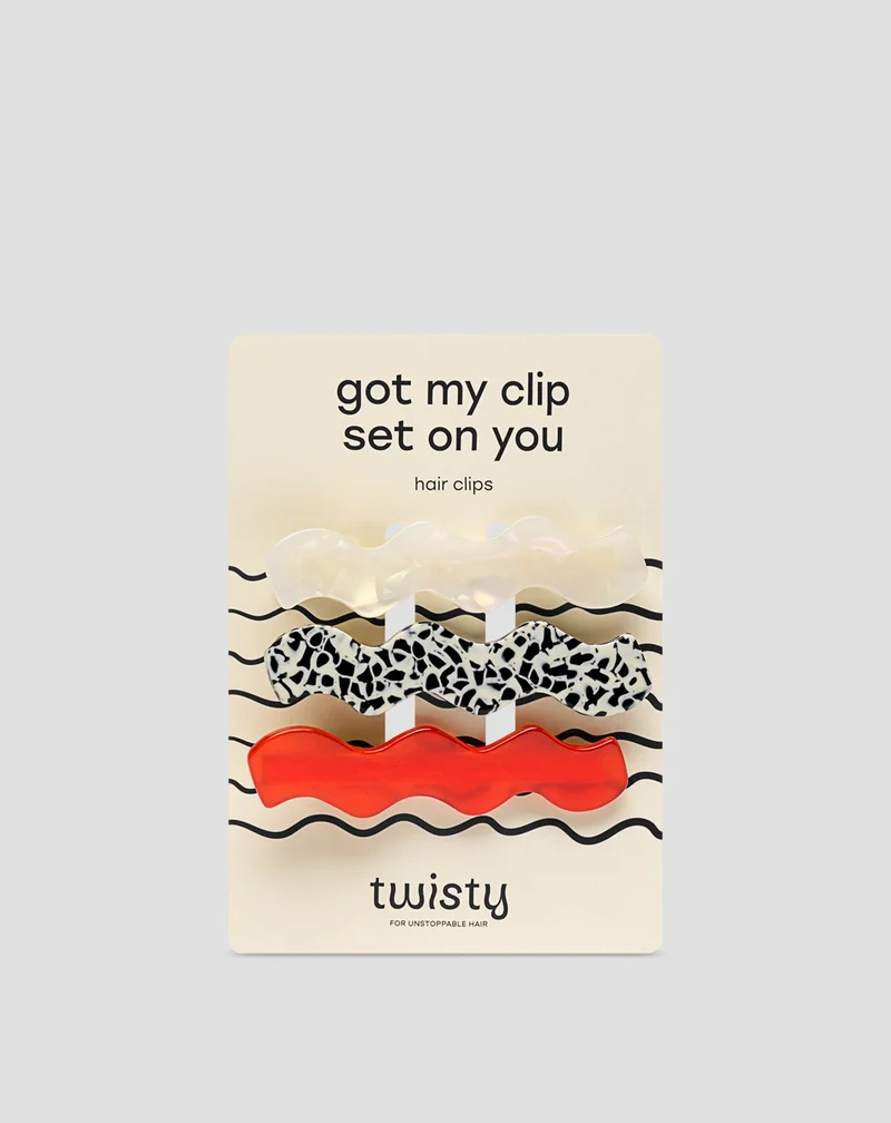 Set de barrettes wavy - rouges, marbrées, perles de Twisty - 3 pcs.