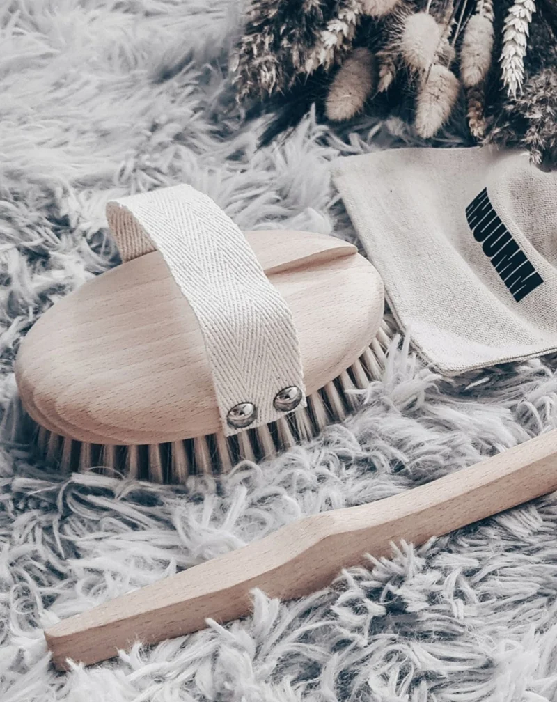 Brosse de massage corporel avec fibre d’agave en bois de hêtre et avec manche détachable n° 2 Hhuumm