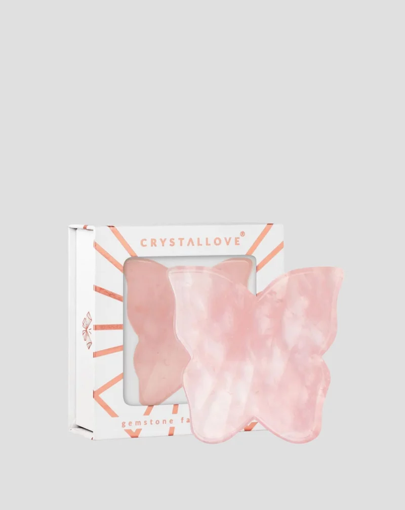 Plaque papillon de massage du visage gua sha au quartz rose Crystallove