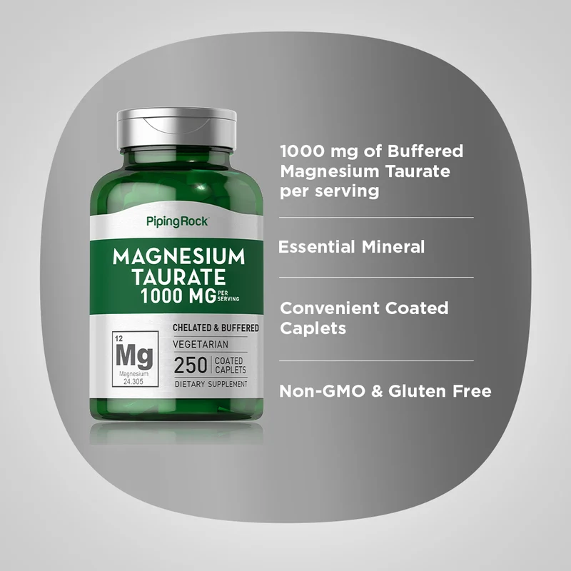 Magnesium Taurate, 1000 mg (per serving), 250 Coated Caplets, 2 Bottles