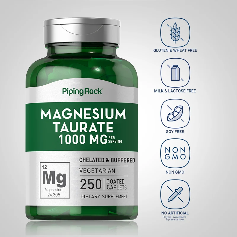 Magnesium Taurate, 1000 mg (per serving), 250 Coated Caplets, 2 Bottles