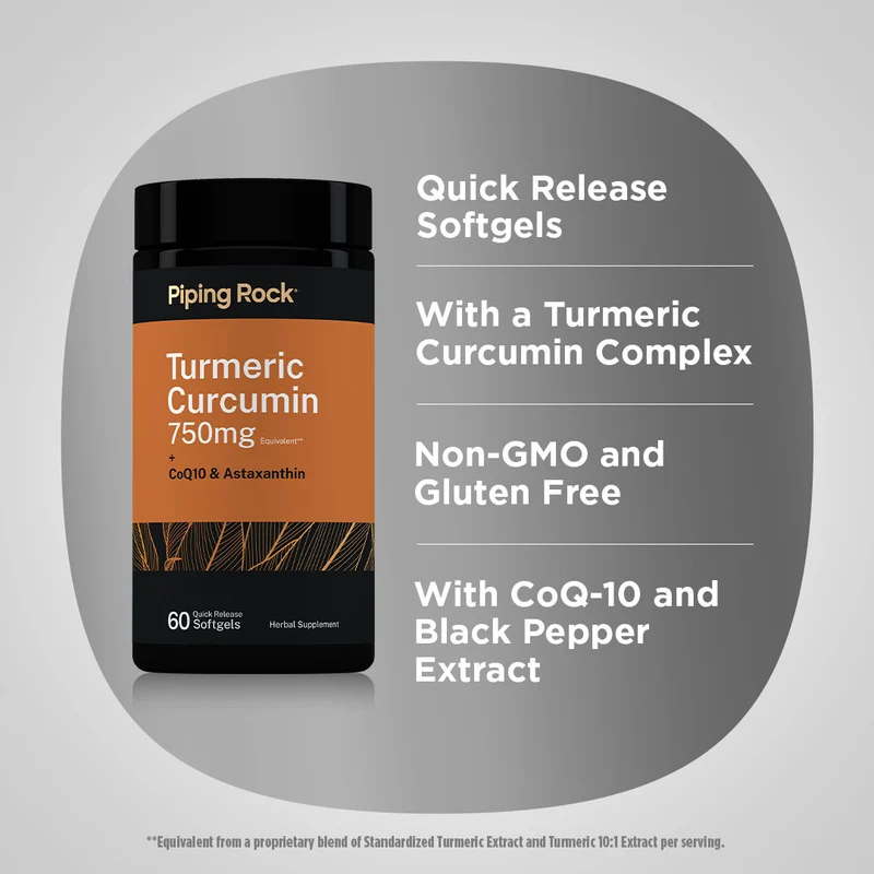 Turmeric Curcumin plus CoQ10 and Astaxanthin, 750 mg, 60 Quick Release Softgels