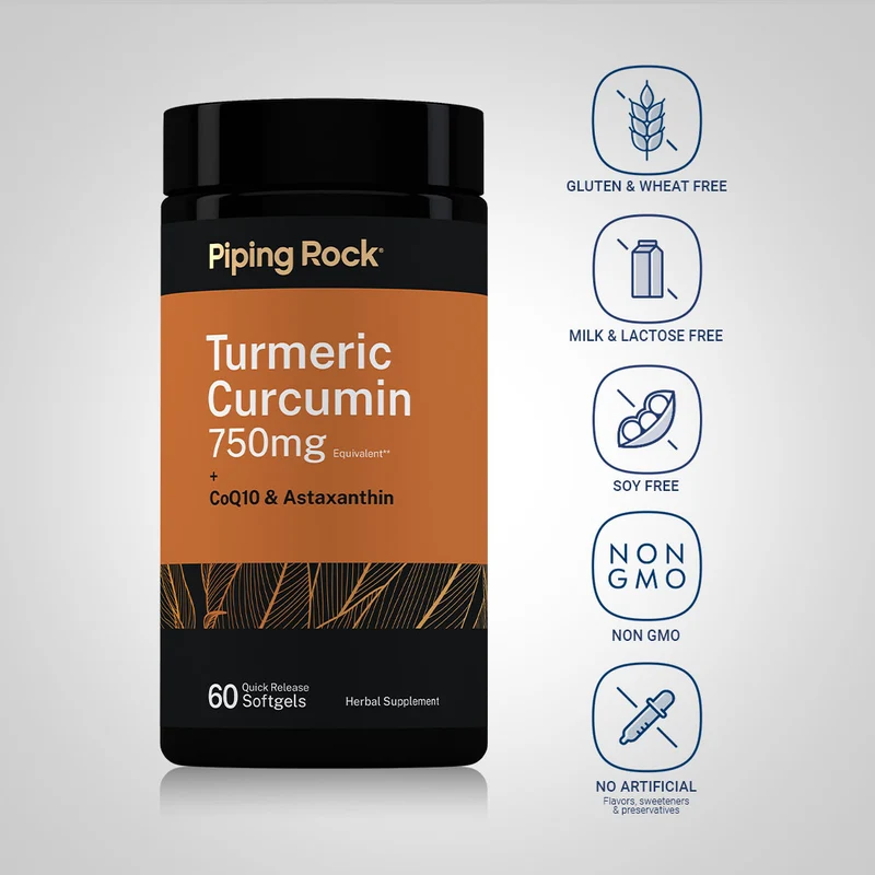 Turmeric Curcumin plus CoQ10 and Astaxanthin, 750 mg, 60 Quick Release Softgels