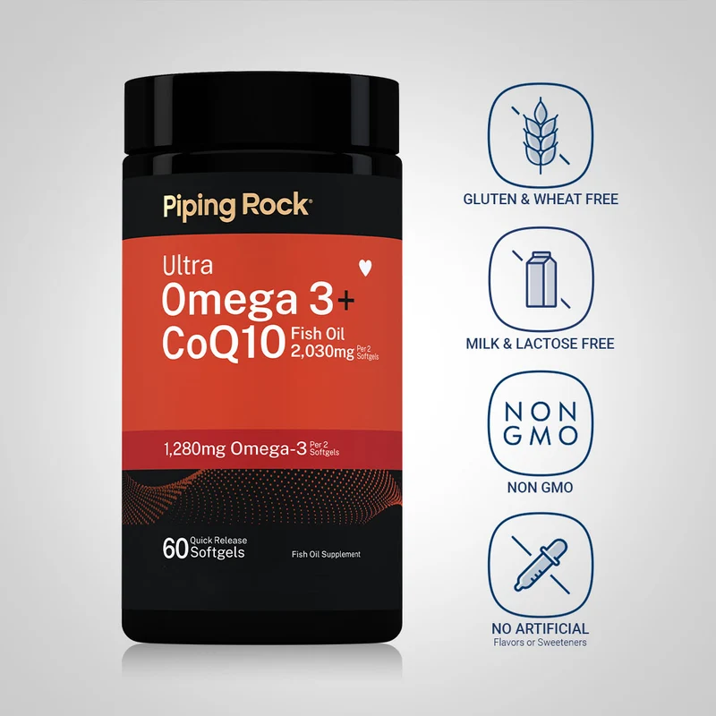 Ultra Omega 3 plus CoQ10 Fish Oil, 60 Quick Release Softgels, 2 Bottles