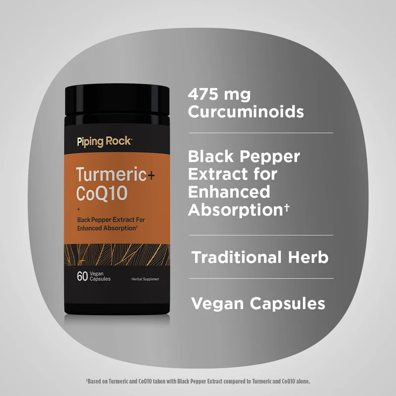 Turmeric plus CoQ10 w/ Black Pepper Extract, 60 Vegan Capsules, 2 Bottles