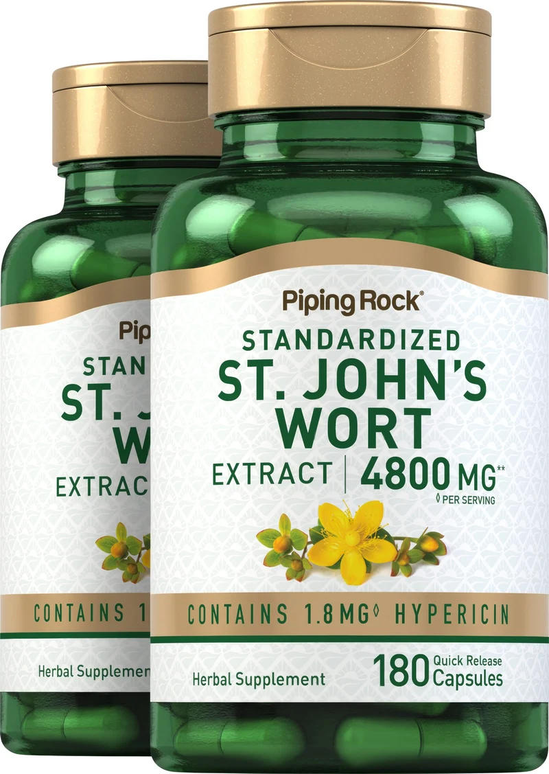 St. John's Wort 1.8% hypericin (Standardized Extract), 4800 mg (per serving), 180 Quick Release Capsules, 2 Bottles