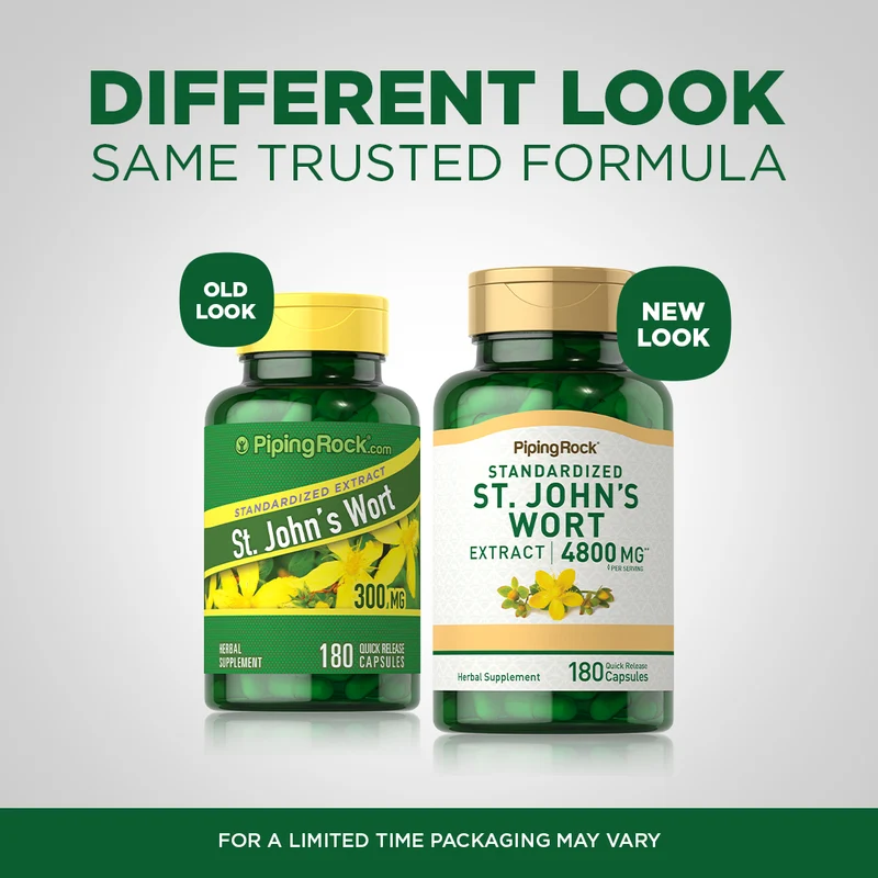 St. John's Wort 1.8% hypericin (Standardized Extract), 4800 mg (per serving), 180 Quick Release Capsules, 2 Bottles