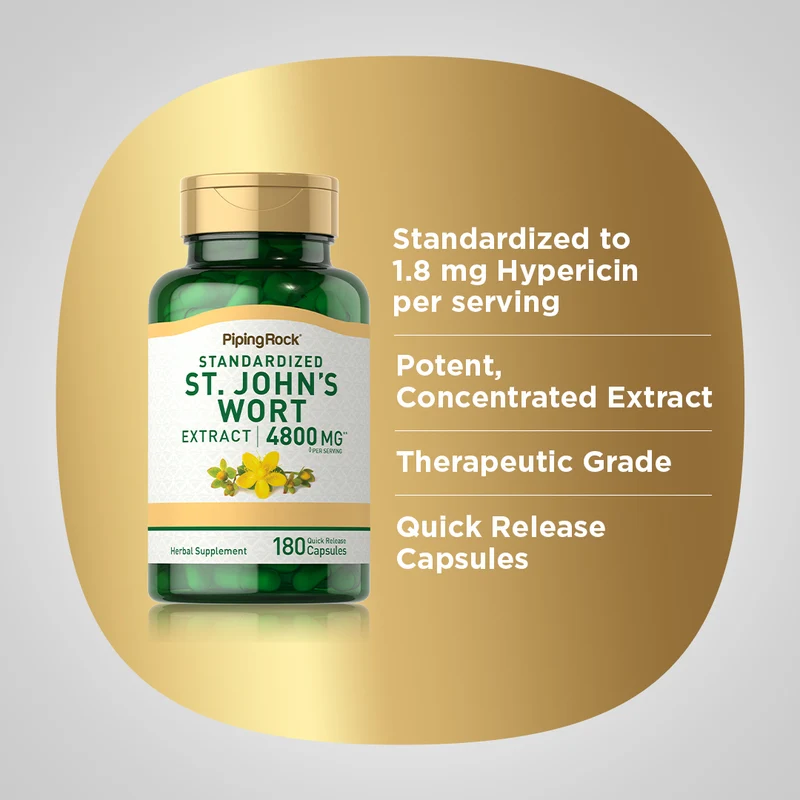 St. John's Wort 1.8% hypericin (Standardized Extract), 4800 mg (per serving), 180 Quick Release Capsules, 2 Bottles