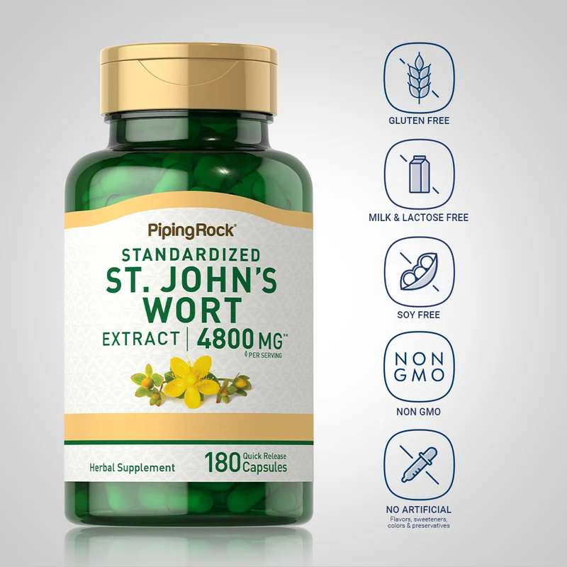 St. John's Wort 1.8% hypericin (Standardized Extract), 4800 mg (per serving), 180 Quick Release Capsules, 2 Bottles