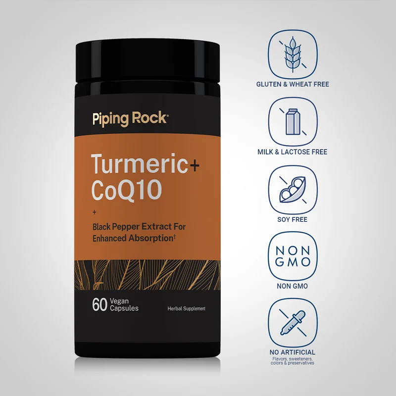 Turmeric plus CoQ10 w/ Black Pepper Extract, 60 Vegan Capsules