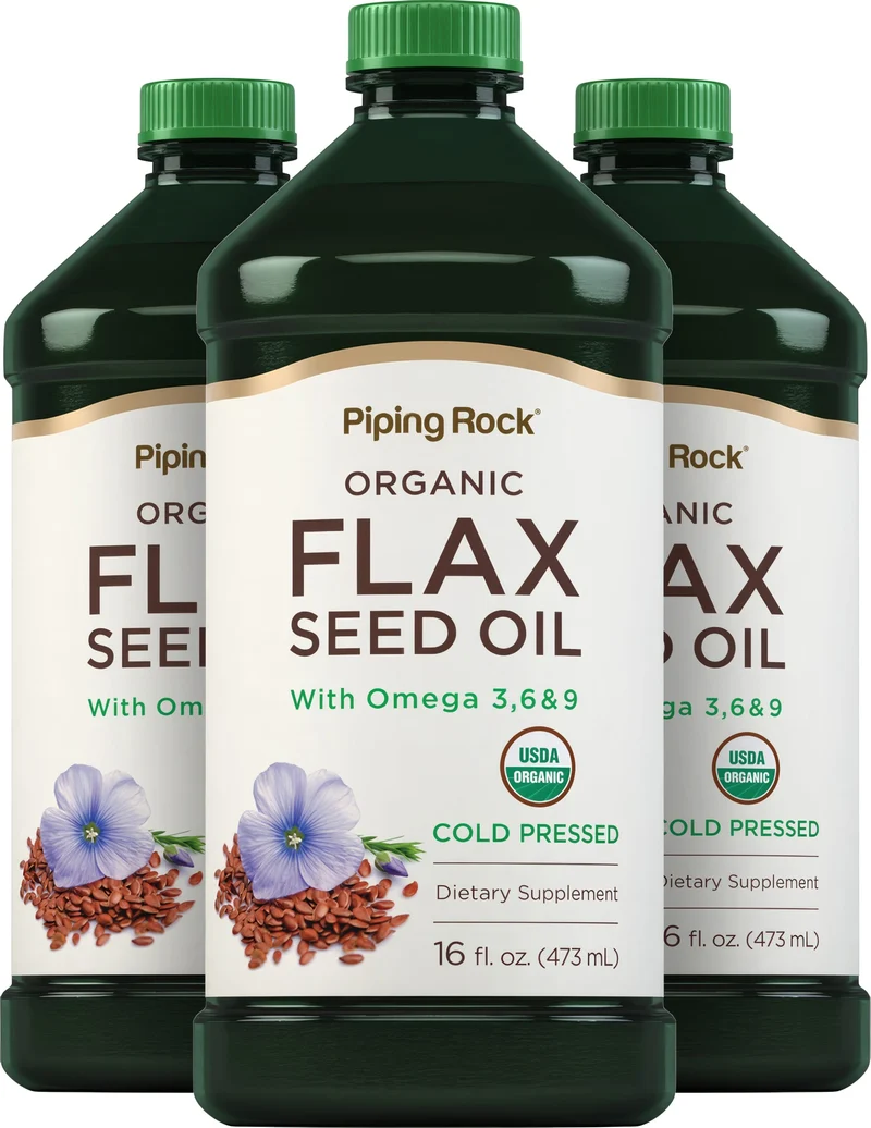 Flaxseed Oil (Organic), 16 fl oz (473 mL) Bottles, 3 Bottles