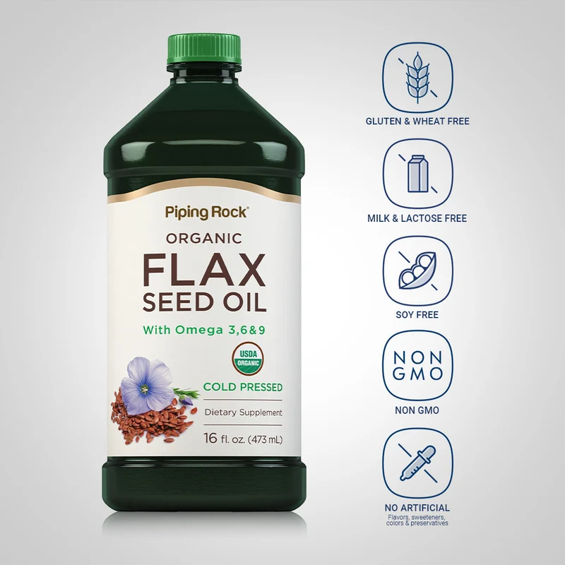 Flaxseed Oil (Organic), 16 fl oz (473 mL) Bottles, 3 Bottles