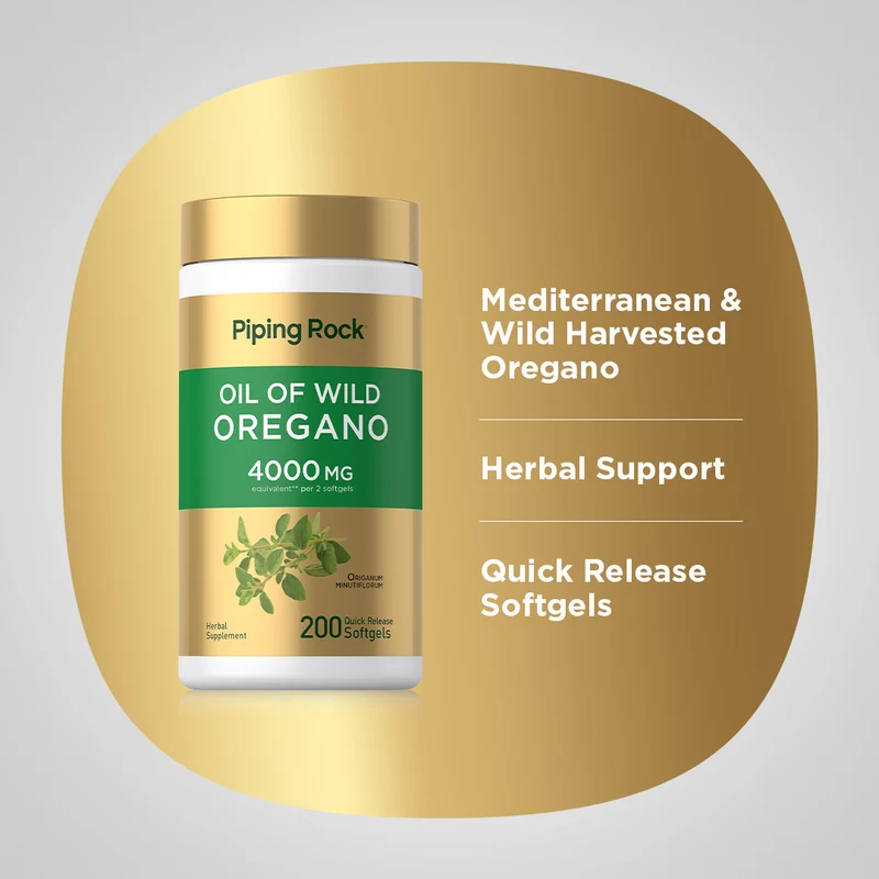 Oil of Oregano, 4000 mg (per serving), 200 Quick Release Softgels, 2 Bottles