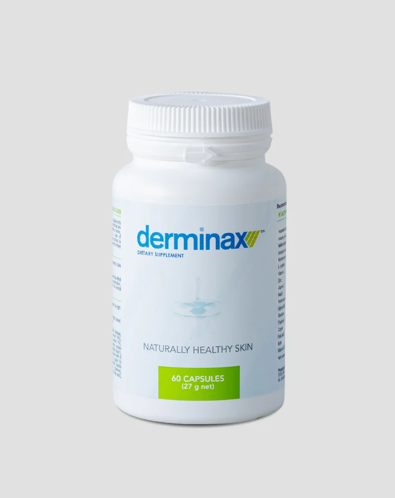 Comprimés pour l’acné, les boutons et les imperfections avec zinc, vitamine C, E et B2 Derminax