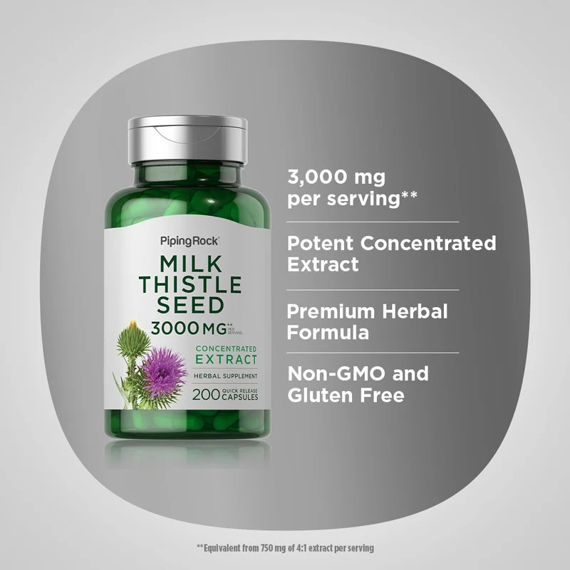 Milk Thistle Seed Extract, 3000 mg (per serving), 200 Quick Release Capsules, 2 Bottles