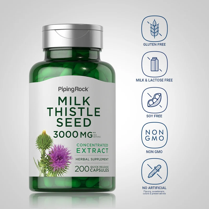 Milk Thistle Seed Extract, 3000 mg (per serving), 200 Quick Release Capsules, 2 Bottles