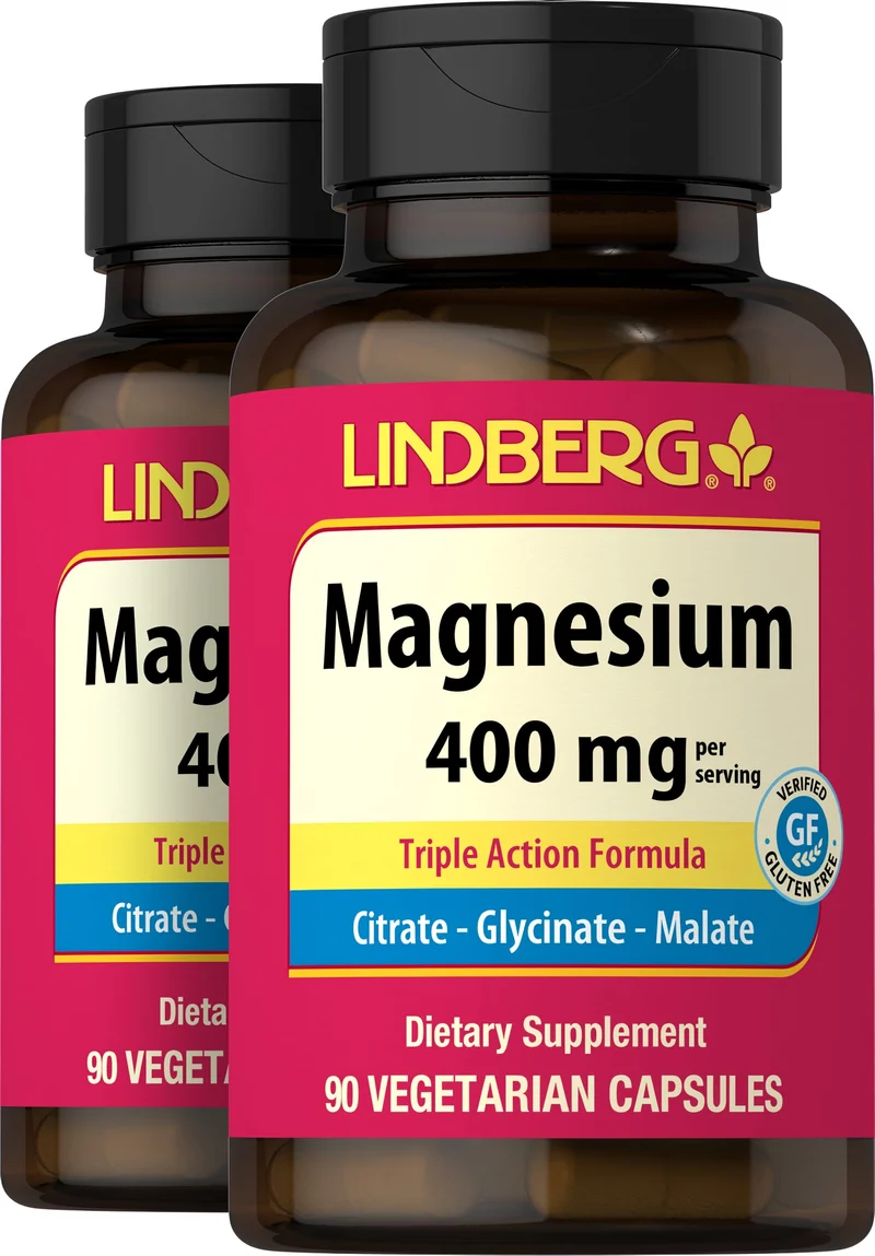 Magnesium (Triple-Action), 400 mg (per serving), 90 Vegetarian Capsules, 2 Bottles