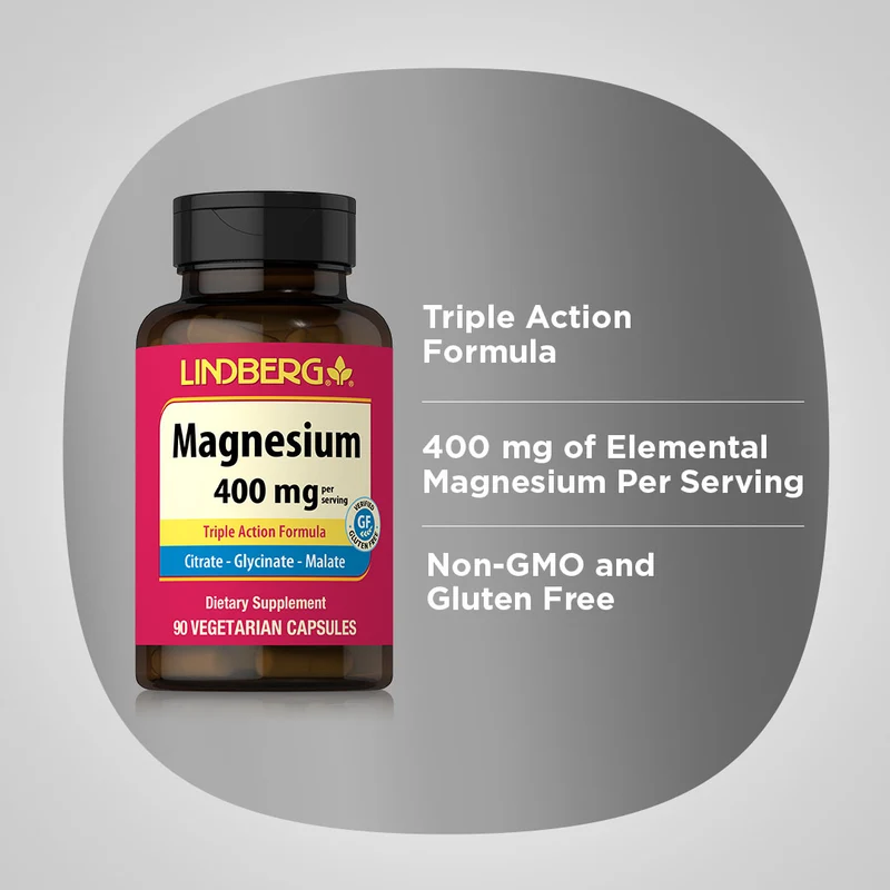 Magnesium (Triple-Action), 400 mg (per serving), 90 Vegetarian Capsules, 2 Bottles