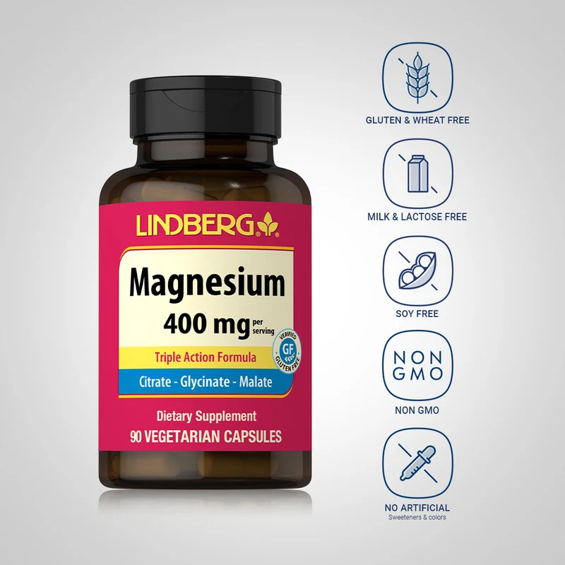 Magnesium (Triple-Action), 400 mg (per serving), 90 Vegetarian Capsules, 2 Bottles