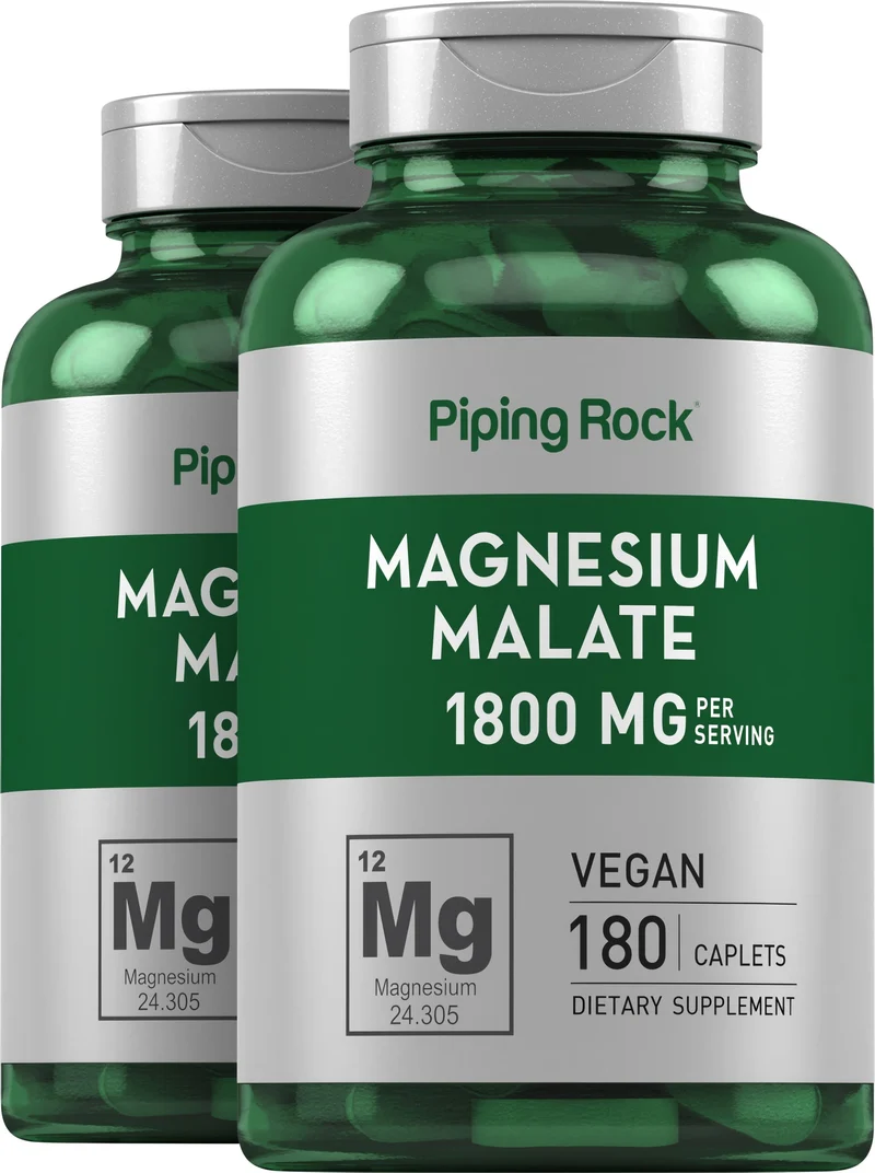 Magnesium Malate, 1800 mg (per serving), 180 Caplets, 2 Bottles