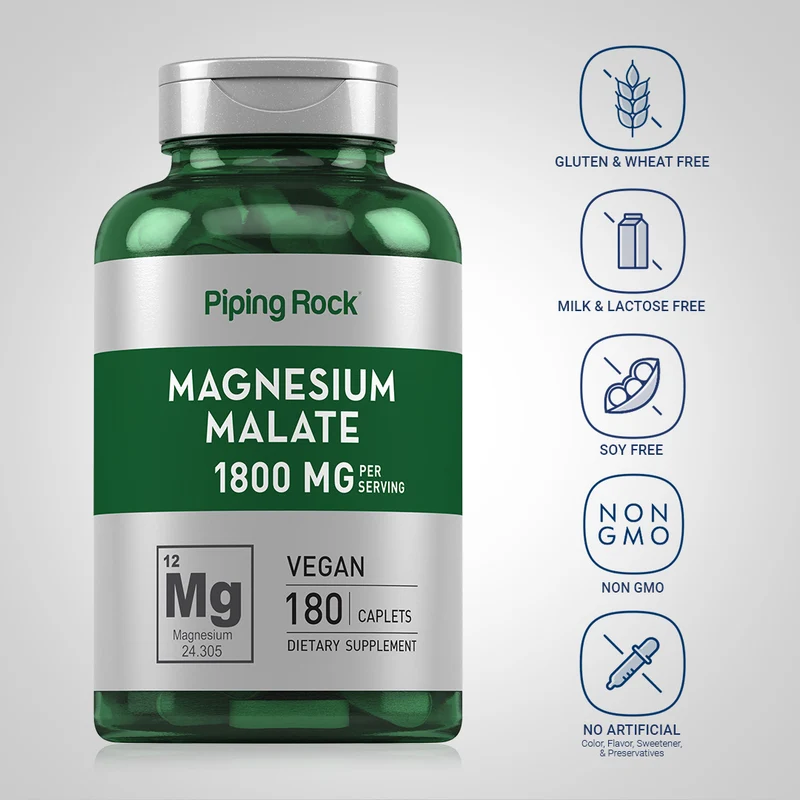 Magnesium Malate, 1800 mg (per serving), 180 Caplets, 2 Bottles