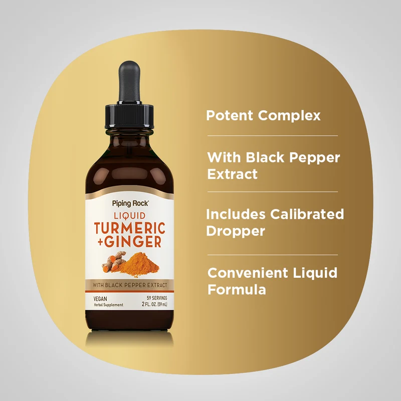 Liquid Turmeric Plus Ginger, 2 fl oz (59 mL) Dropper Bottle, 2 Dropper Bottles