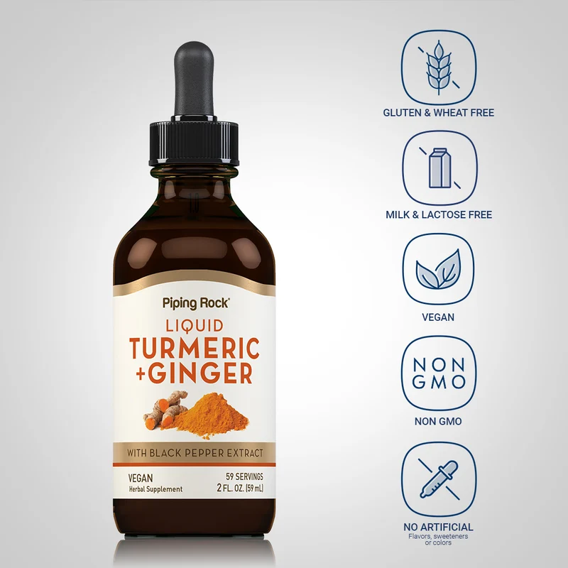 Liquid Turmeric Plus Ginger, 2 fl oz (59 mL) Dropper Bottle, 2 Dropper Bottles