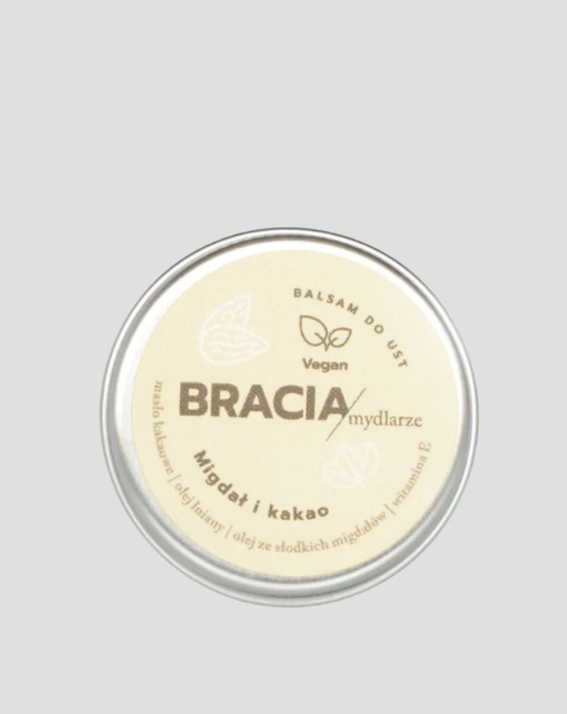 Baume à lèvres hydratant à l'amande et au cacao avec vitamine E et huile de lin Bracia Mydlarze