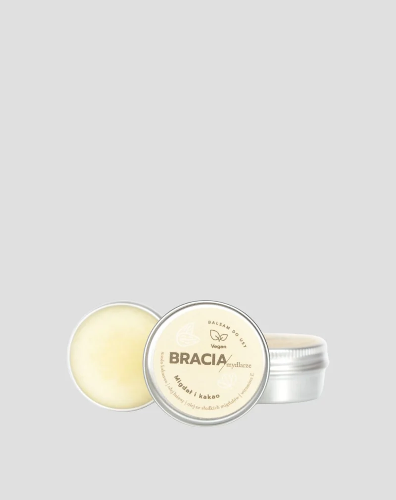 Baume à lèvres hydratant à l'amande et au cacao avec vitamine E et huile de lin Bracia Mydlarze