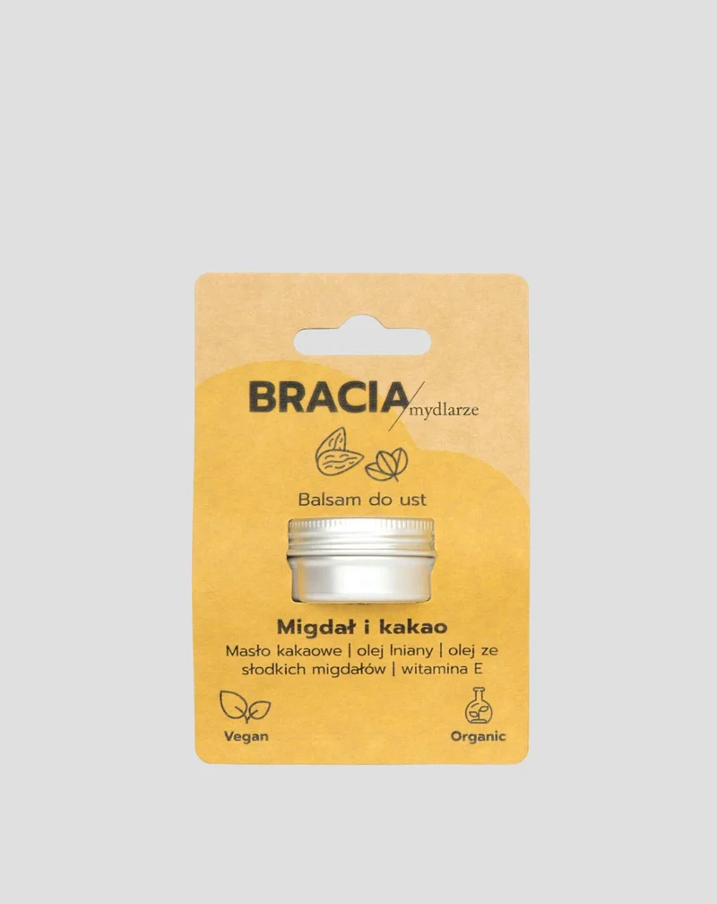 Baume à lèvres hydratant à l'amande et au cacao avec vitamine E et huile de lin Bracia Mydlarze